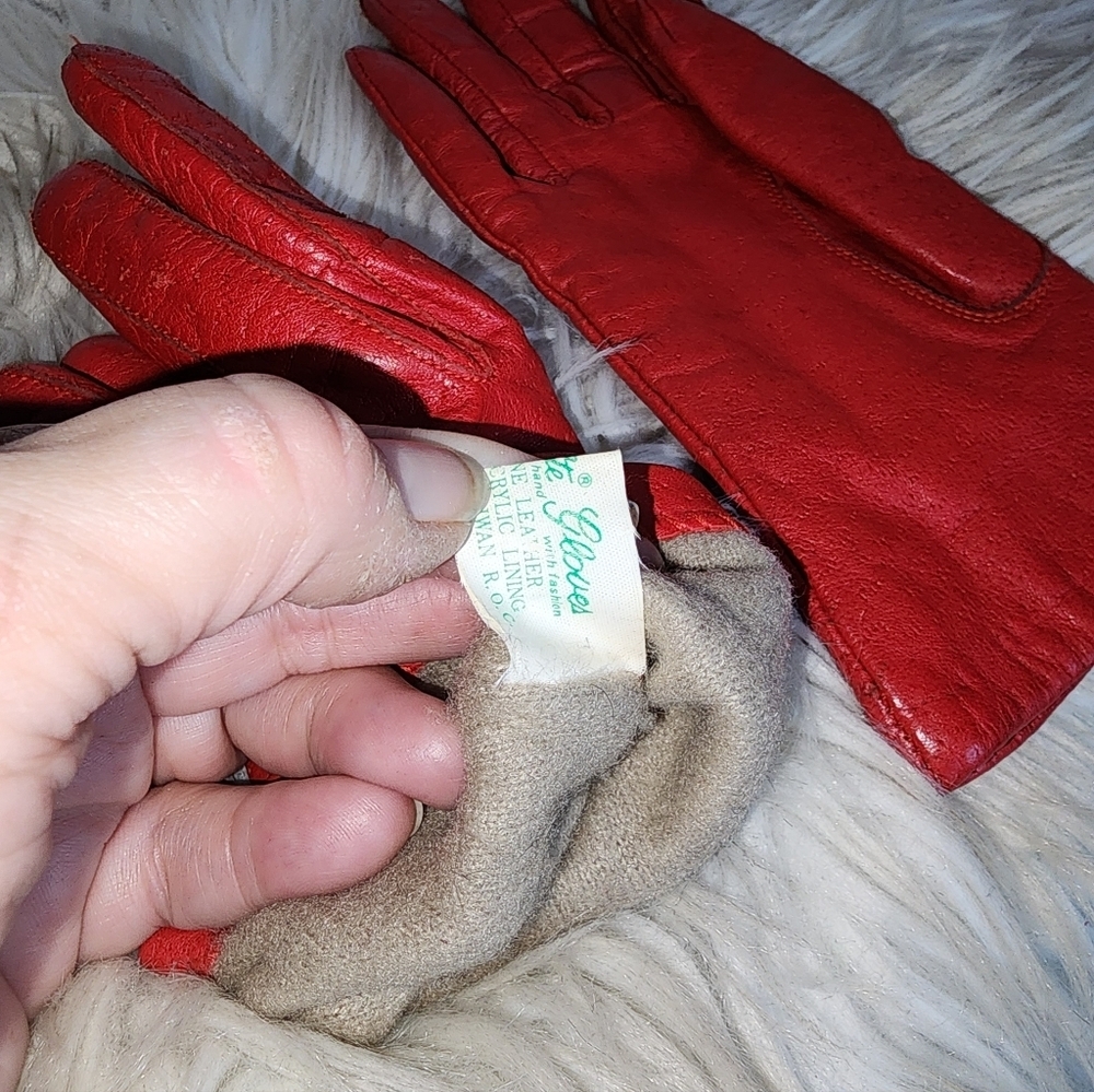 Van Raalte Vintage Red Textured Leather  Gloves S - Picture 6 of 9